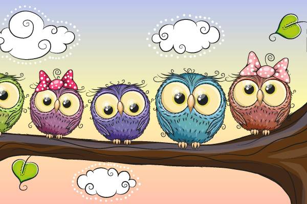 可爱卡通猫头鹰裁片印花服装印花设计