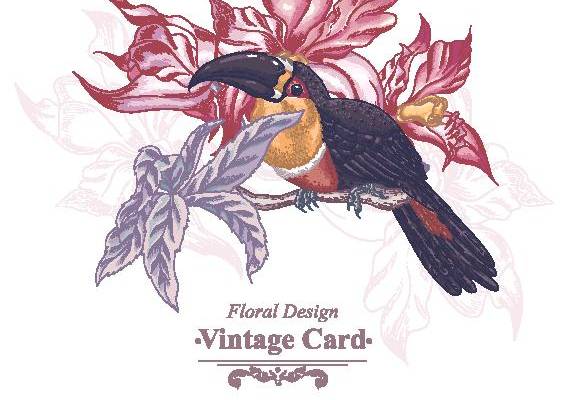 复古风格鸟类与花卉裁片印花服装印花设计