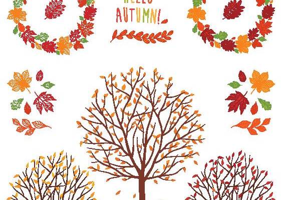 秋季主题服装印花设计：多彩树叶裁片印花图案