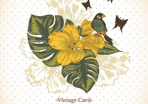 复古风格服装印花设计：自然花卉与鸟类裁片印花