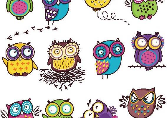 可爱卡通猫头鹰裁片印花服装印花设计