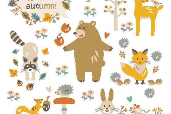 秋季森林动物主题裁片印花服装印花设计