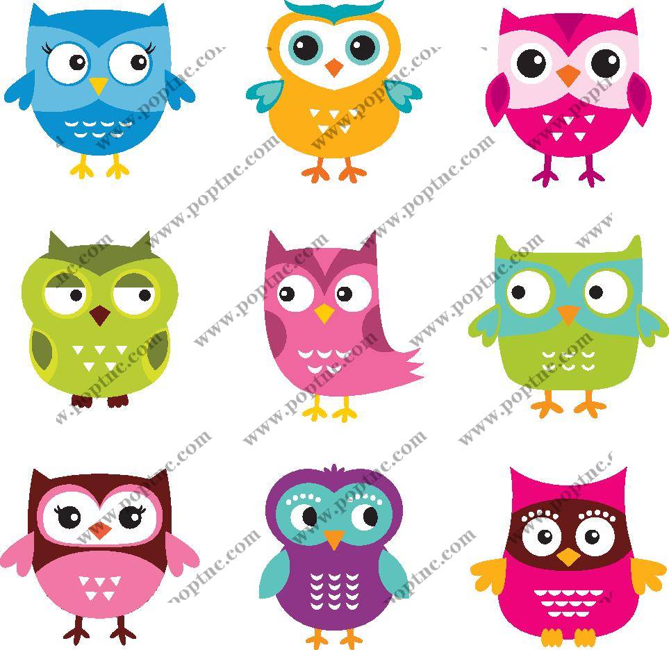 多彩卡通猫头鹰裁片印花服装印花设计