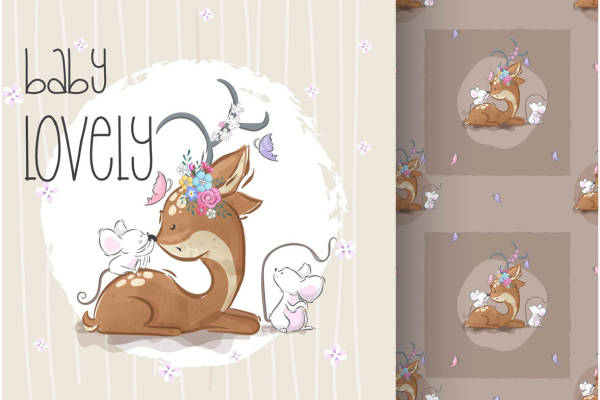 可爱卡通小鹿裁片印花服装印花设计