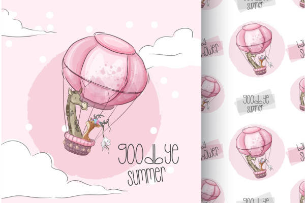 梦幻夏日粉色热气球裁片印花服装设计