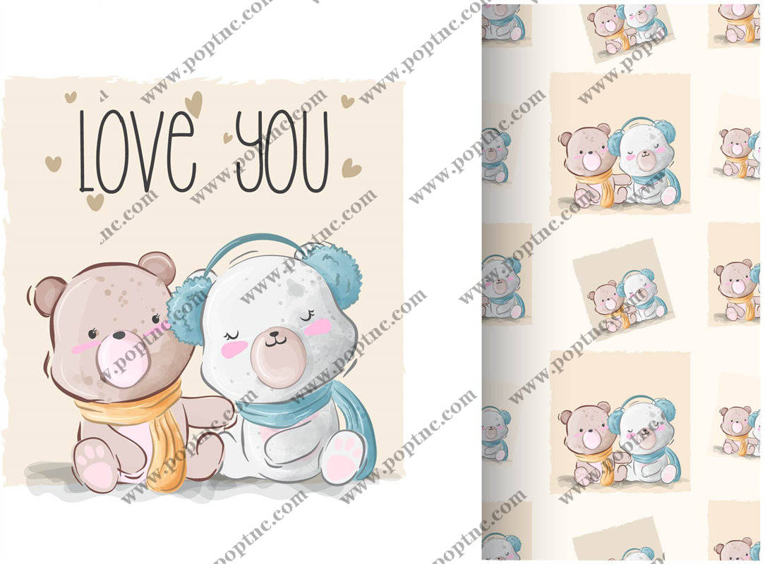 可爱卡通熊裁片印花服装印花设计