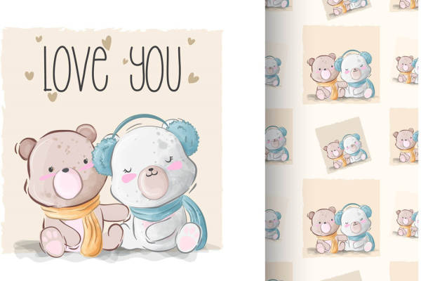 可爱卡通熊裁片印花服装印花设计