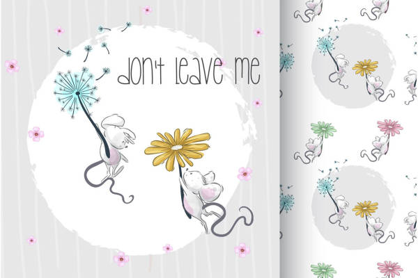 可爱卡通兔子裁片印花服装 温馨花卉图案服装印花设计