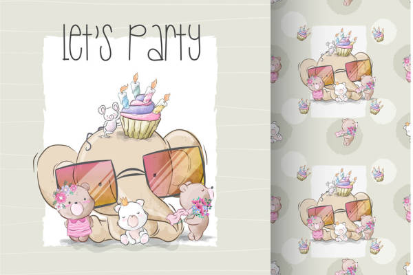 可爱卡通动物裁片印花服装印花设计