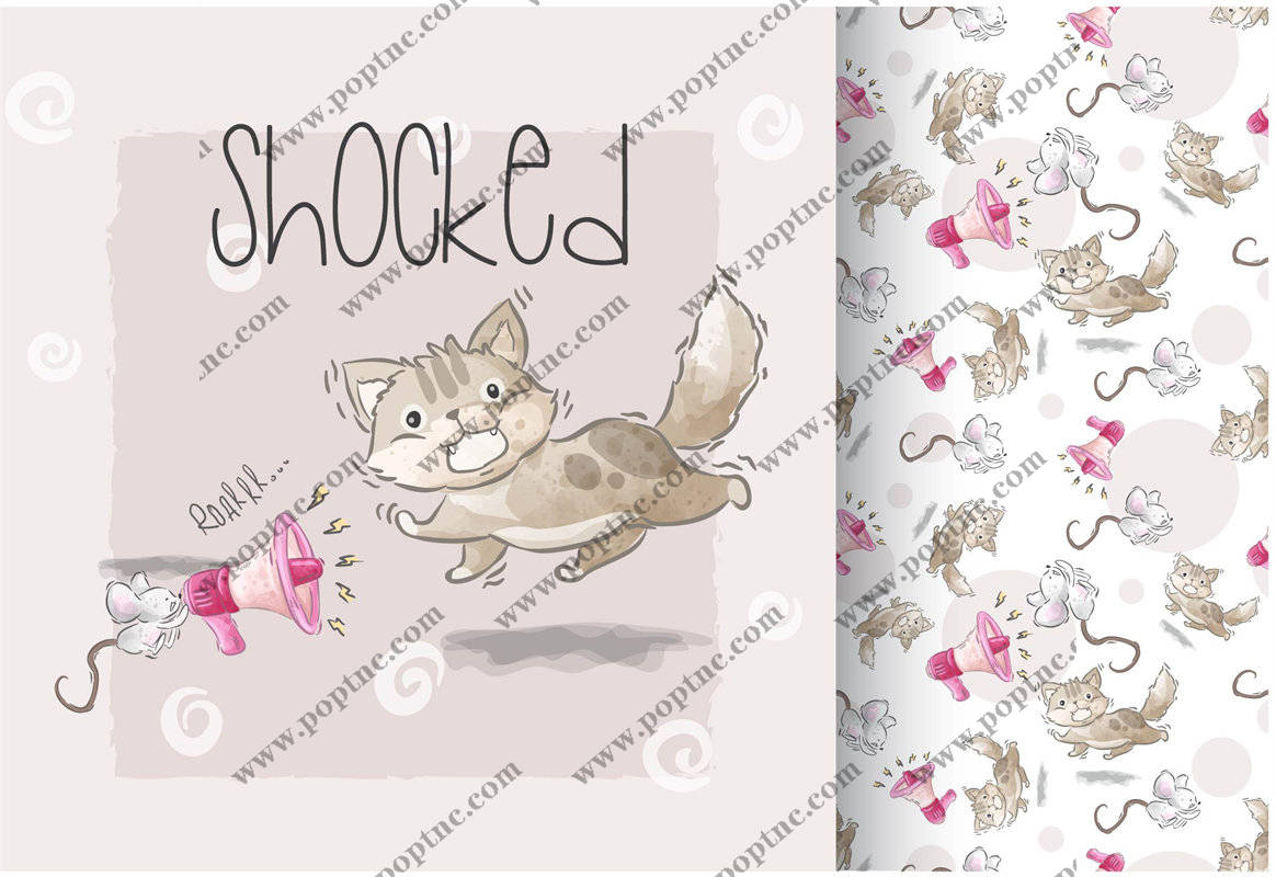 可爱卡通猫咪裁片印花服装,时尚个性服装印花设计