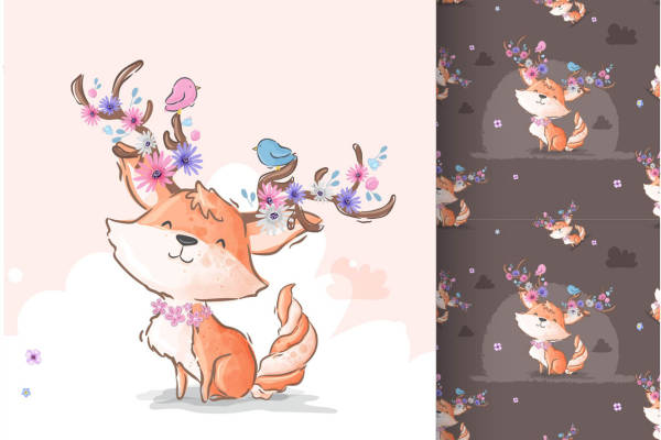可爱卡通小鹿裁片印花服装印花设计