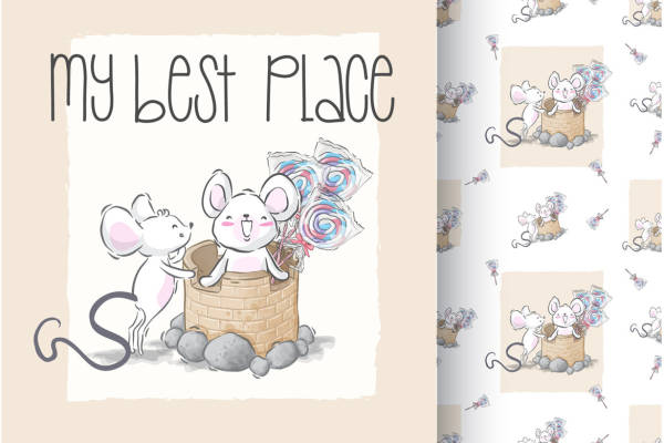 可爱卡通老鼠裁片印花服装印花设计