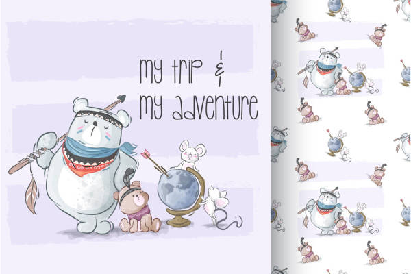 可爱卡通动物裁片印花服装 儿童趣味探险主题服装印花