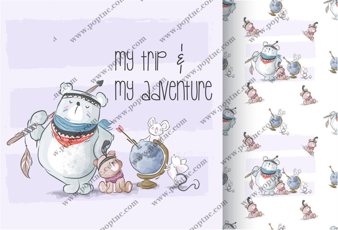 可爱卡通动物裁片印花服装 儿童趣味探险主题服装印花