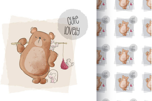 可爱卡通熊裁片印花服装印花设计