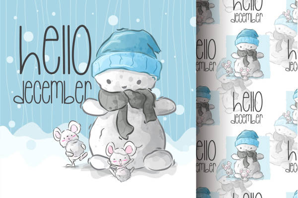 冬季可爱卡通北极熊裁片印花服装印花设计