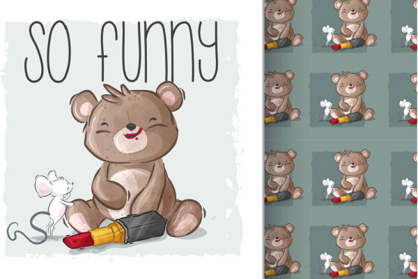 趣味卡通熊裁片印花服装印花设计