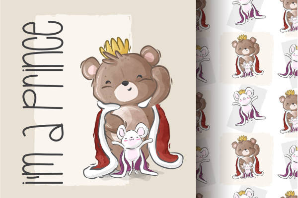 可爱卡通熊与兔子裁片印花服装印花设计