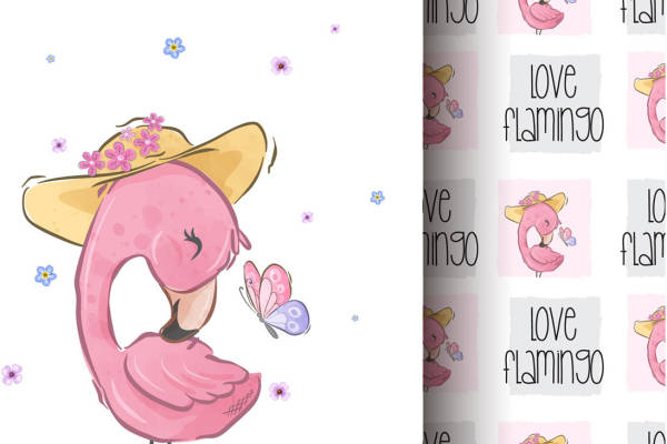 可爱卡通火烈鸟裁片印花服装印花设计