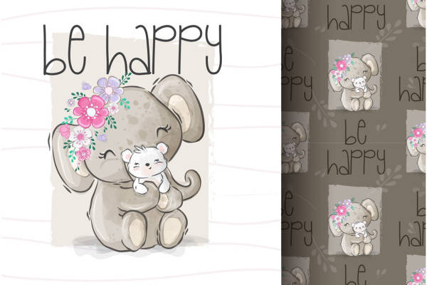 可爱卡通大象裁片印花服装印花设计