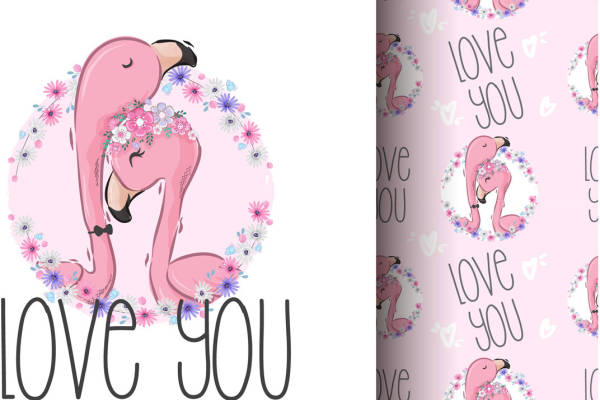 温馨可爱的粉色火烈鸟裁片印花服装设计