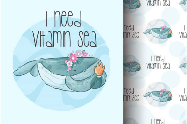 海洋风格鲸鱼裁片印花服装印花设计