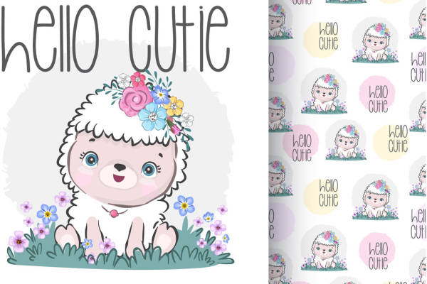 可爱卡通羊裁片印花服装印花设计,适合儿童和婴儿服装