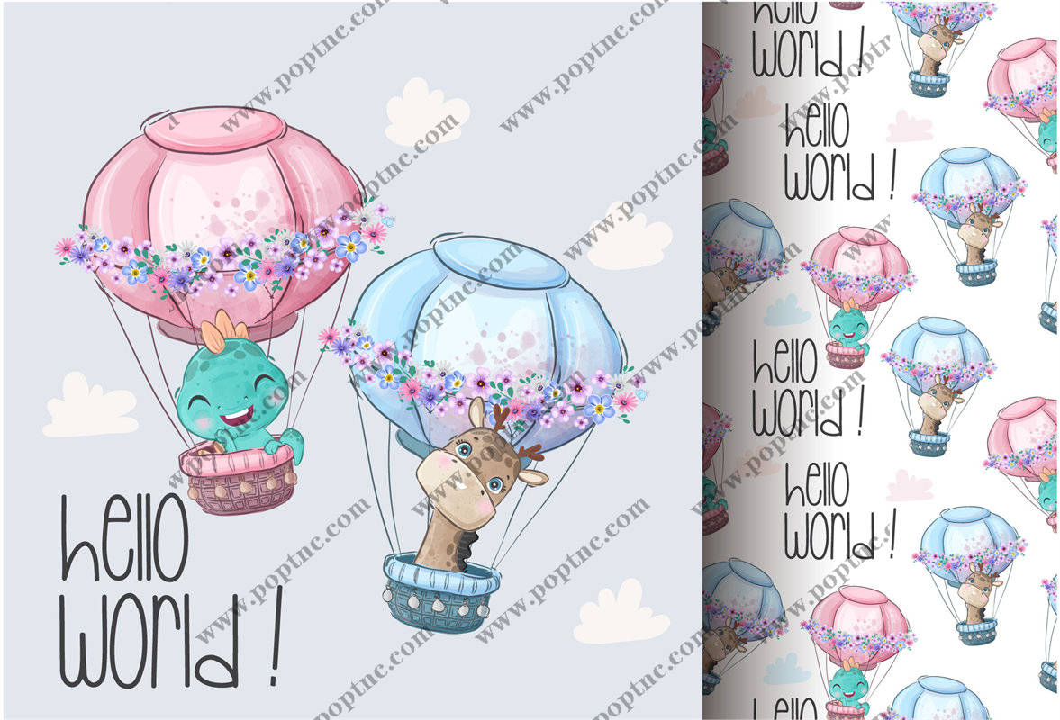 可爱卡通动物热气球裁片印花服装印花设计