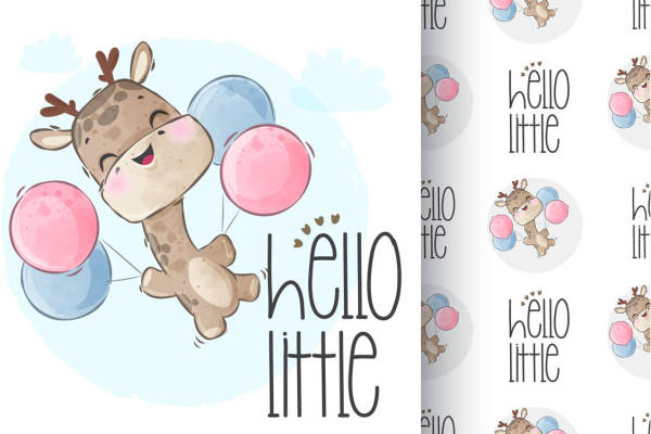 可爱卡通长颈鹿裁片印花服装印花设计