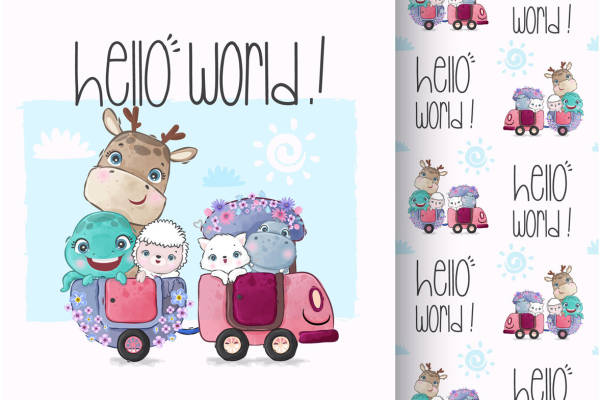 可爱卡通动物裁片印花服装,儿童服装印花设计