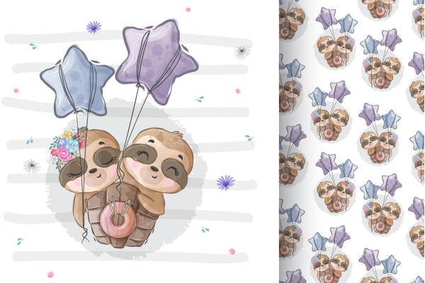 可爱卡通树懒裁片印花服装印花设计