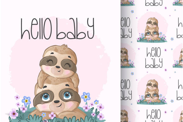 可爱卡通树懒裁片印花服装印花设计