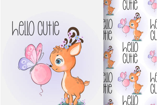 可爱卡通小鹿裁片印花服装 甜美风格儿童服饰设计