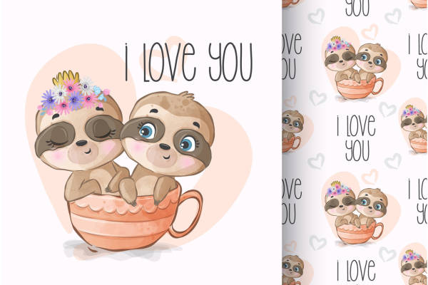 可爱卡通情侣树懒裁片印花服装印花设计