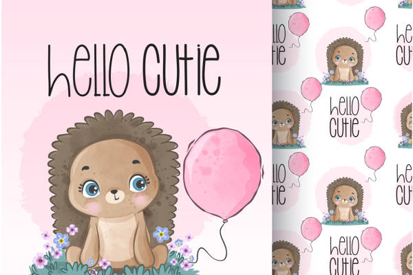 可爱卡通刺猬裁片印花服装设计，适合儿童和少女心的时尚选择