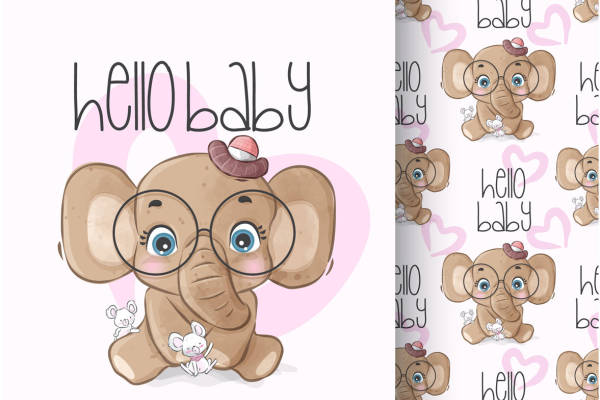 可爱卡通大象裁片印花服装，温馨婴儿主题服装印花设计