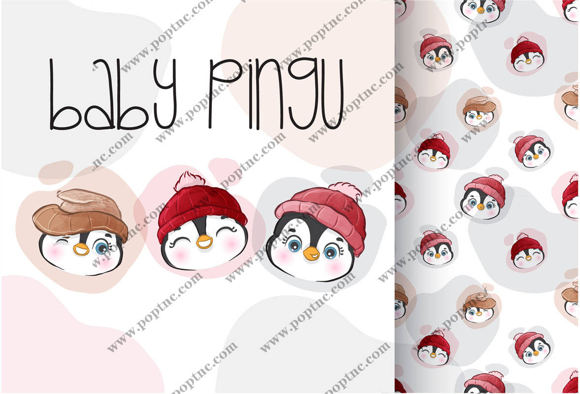 可爱卡通小企鹅裁片印花儿童服装印花设计