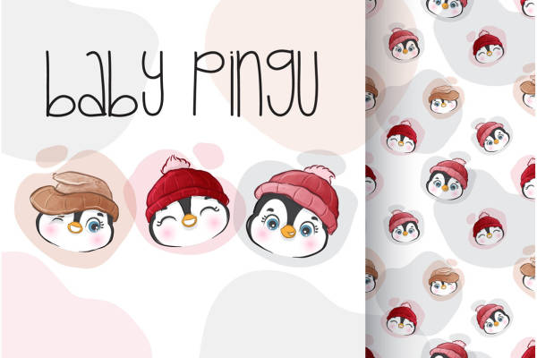 可爱卡通小企鹅裁片印花儿童服装印花设计