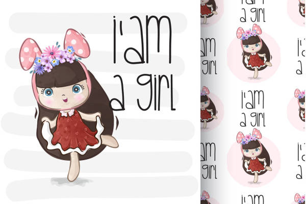 可爱卡通女孩裁片印花服装印花设计