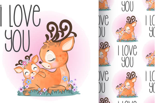 温馨可爱的鹿与小鹿裁片印花服装印花设计