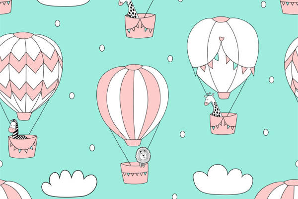 可爱卡通热气球动物图案服装印花面料