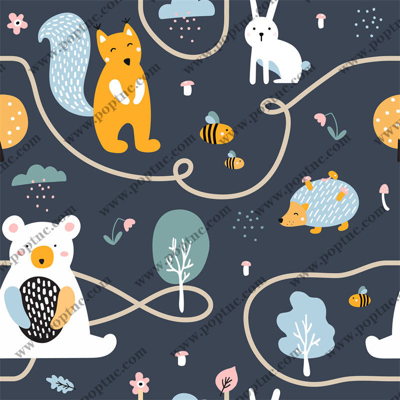 可爱动物森林主题服装印花面料设计