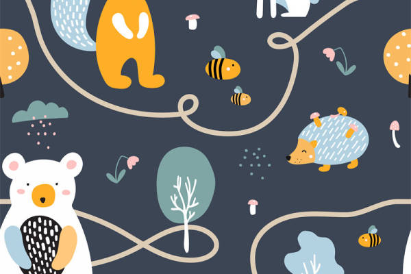 可爱动物森林主题服装印花面料设计