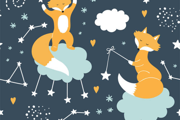 梦幻星空下的狐狸服装印花设计