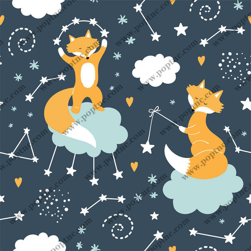 梦幻星空下的狐狸服装印花设计