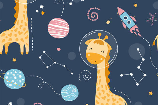 梦幻星空主题面料印花 可爱长颈鹿服装印花设计