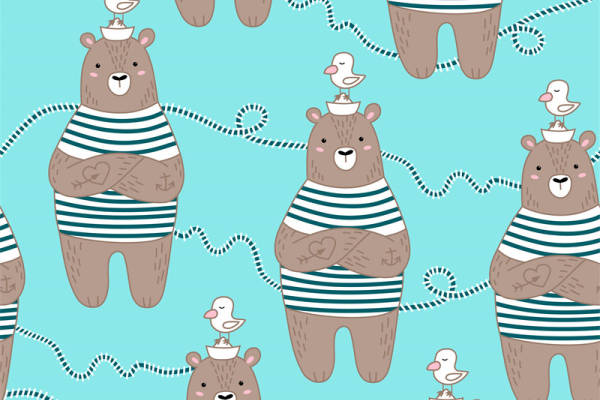 可爱卡通海獭服装印花面料设计，适合儿童服饰