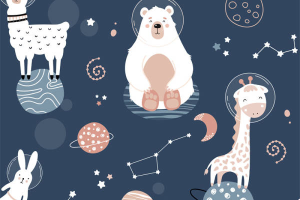 可爱卡通动物与星座图案面料印花服装