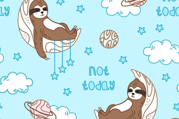 可爱卡通树懒面料印花设计，儿童服装印花图案