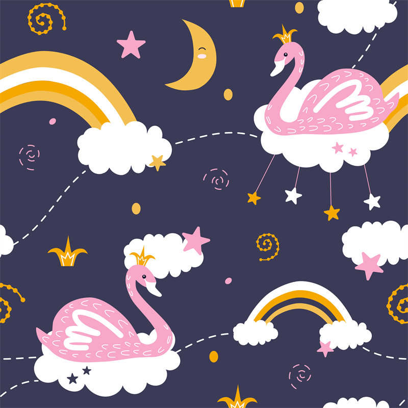 梦幻云朵天鹅服装印花面料 儿童时尚设计